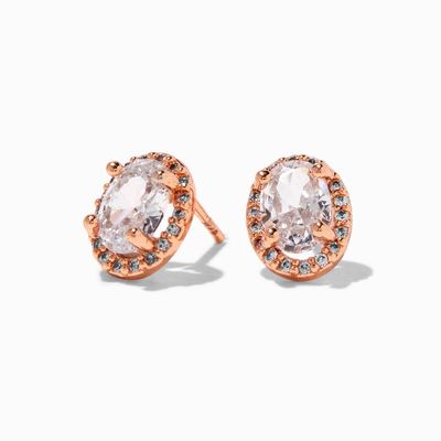 18K Gold Plated Rose Gold Cubic Zirconia Halo Stud Earrings