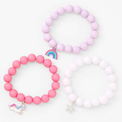 Claire's Heart Lock & Key Beaded Stretch Bracelet - Blush Pink | 2 Pack | Silver