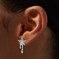 Silver-tone Crystal Dripping Star Stud Earrings