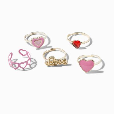 Claire's Club Love Hearts Box Rings - 5 Pack