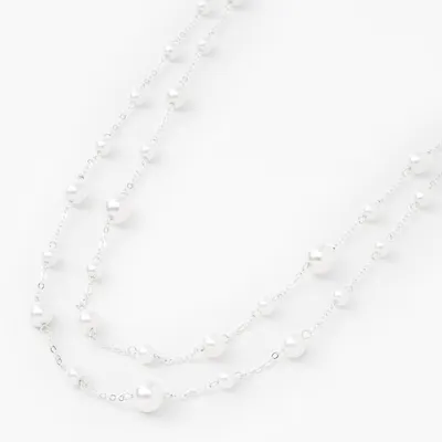 Silver Layered Pearl Multi Strand Necklace
