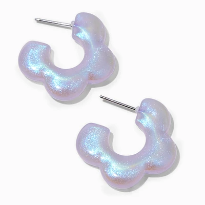 Purple Iridescent Flower 30MM Hoop Earrings