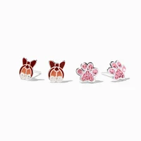 Sterling Silver Corgi Butt & Paw Stud Earrings - 2 Pack