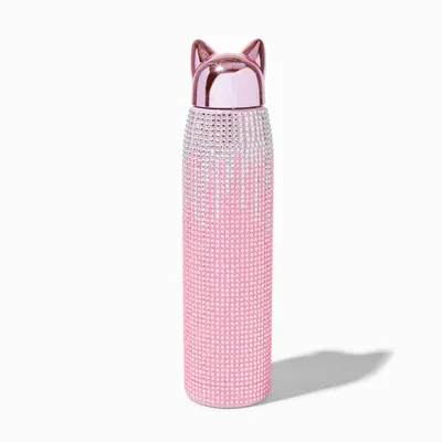 Pink Ombre Bling Cat Ears Water Bottle