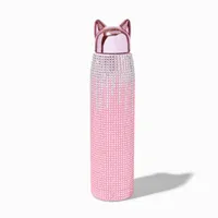 Pink Ombre Bling Cat Ears Water Bottle