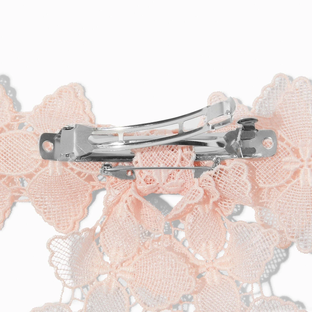 Blush Pink Floral Lace Hair Bow Clip