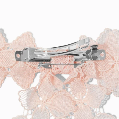 Blush Pink Floral Lace Hair Bow Clip