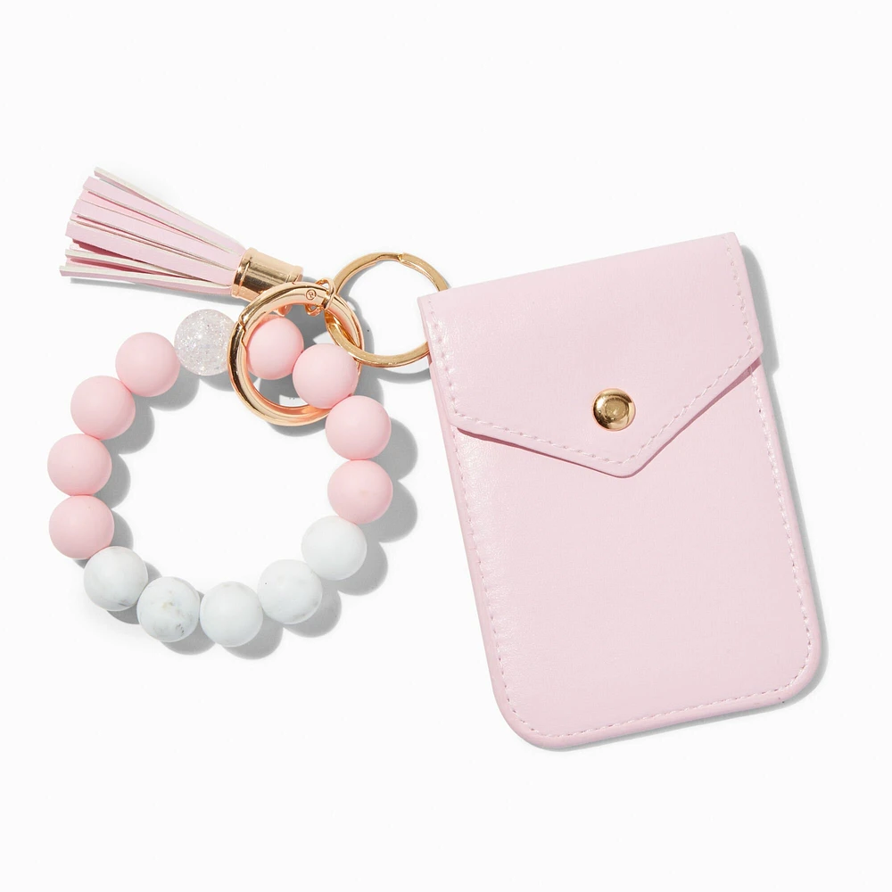 Blush Pink Beaded Wristlet Card Case