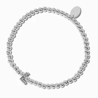 Silver-tone Pave Crystal Letter Initial Stretch Bracelet - L