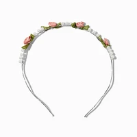 Silver-tone Blush Pink Rose & Pearl Headband