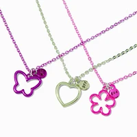 Best Friends Flower, Heart & Butterfly Cut-Out Pendant Necklaces - 3 Pack