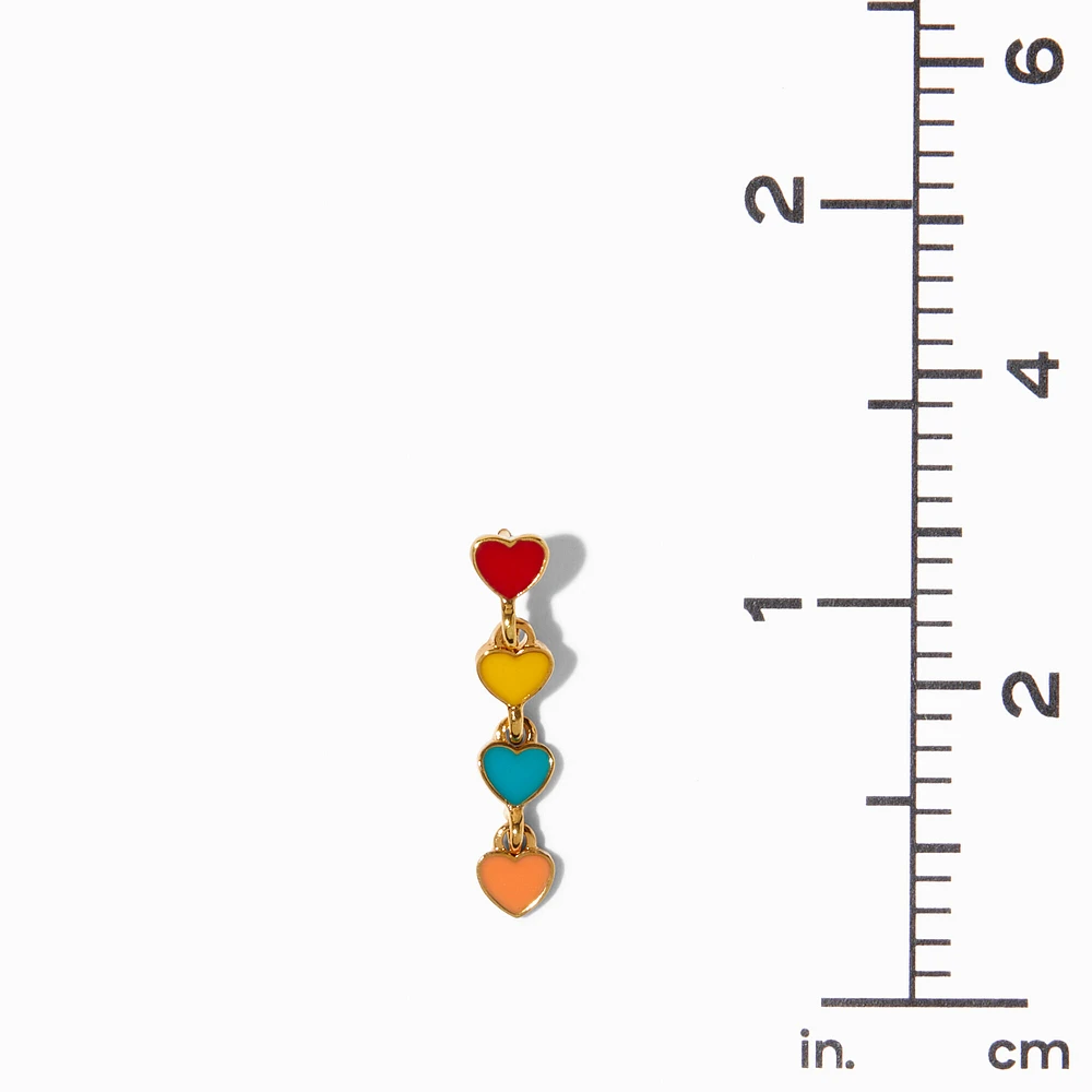 18kt Gold Plated Rainbow Enamel Heart Linear 1" Drop Earrings