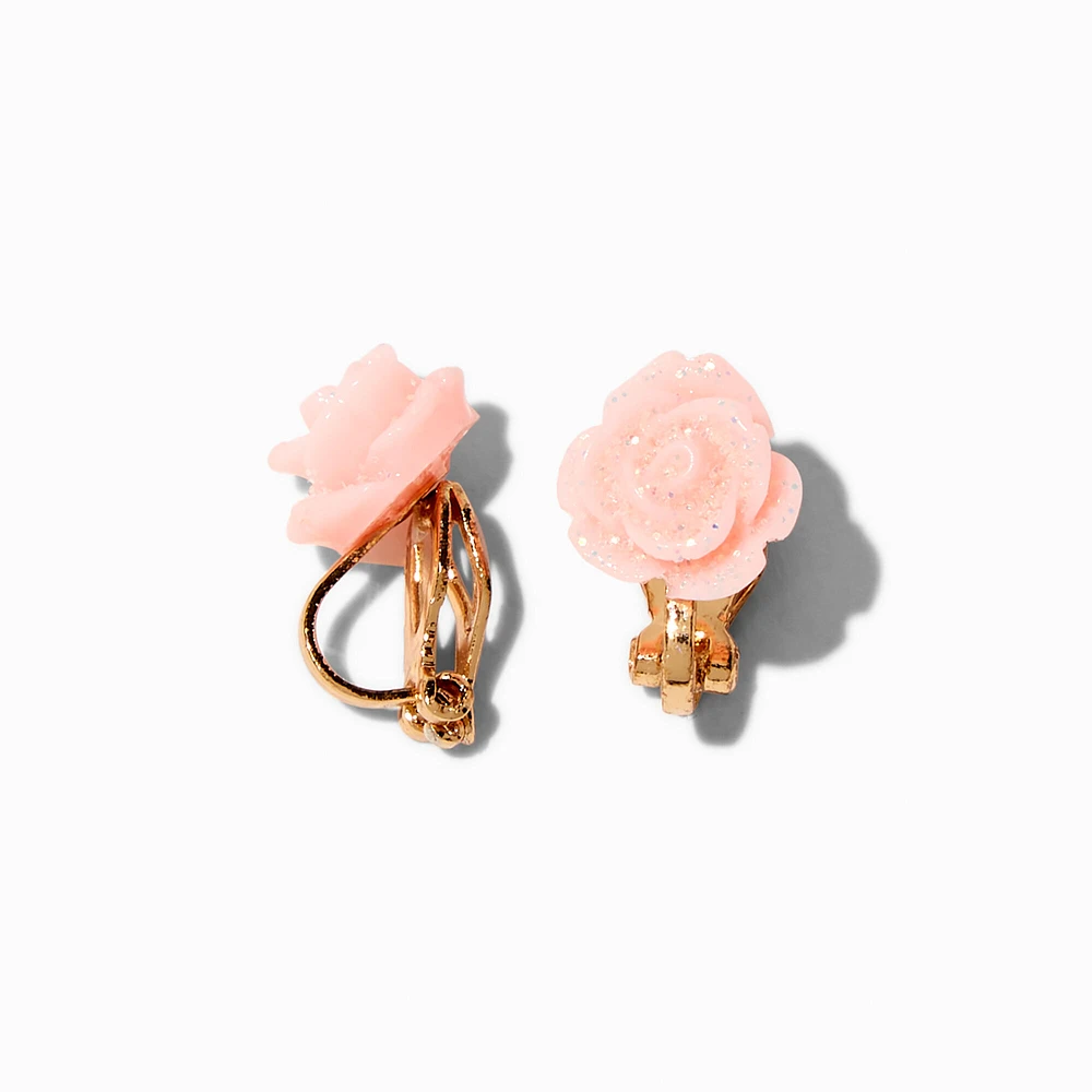 Pink Carved Rose Gold-tone Clip-On Stud Earrings