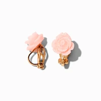 Pink Carved Rose Gold-tone Clip-On Stud Earrings