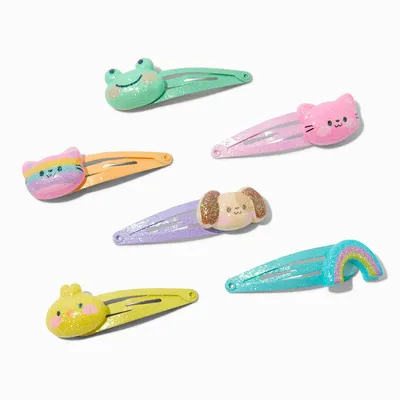 Claire's Club Pastel Glitter Critter Snap Hair Clips - 6 Pack