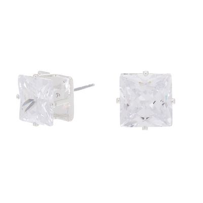 Silver Cubic Zirconia 10MM Square Stud Earrings