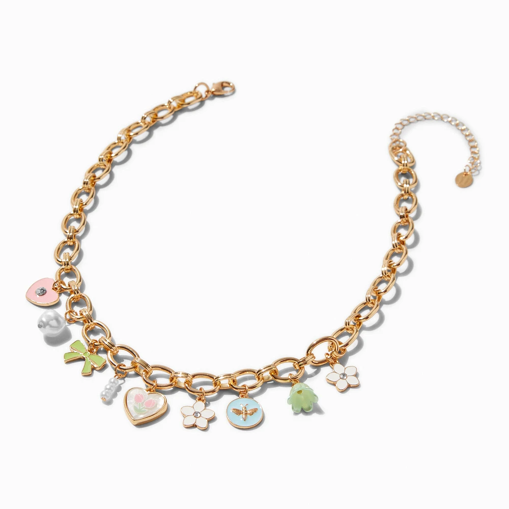 Gold-tone Spring Charm Necklace