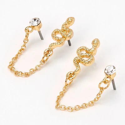 Gold Snake Crystal Connector Chain Stud Earrings