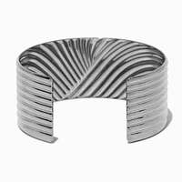 Silver-tone Thick Ribbed Cuff Bracelet