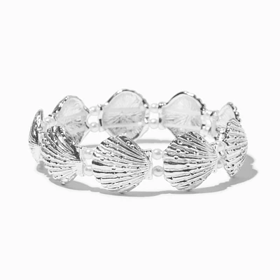 Silver-tone Shell & Pearl Stretch Bracelet