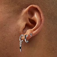 Silver-tone Black Spike Earring Stackables Set - 3 Pack