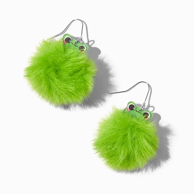 Green Frog Pom Pom 1.5" Drop Earrings