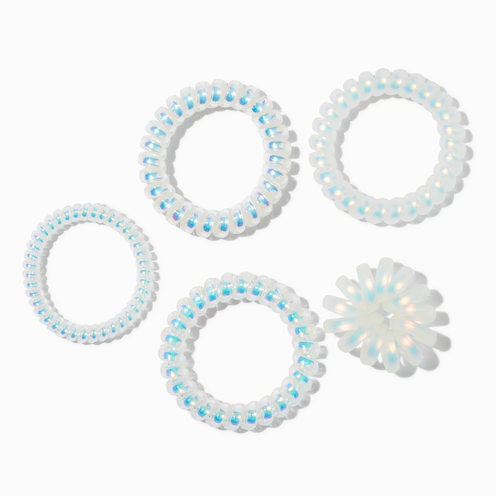 Iridescent White Spiral Hair Ties - 5 Pack