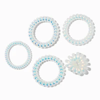 Iridescent White Spiral Hair Ties - 5 Pack