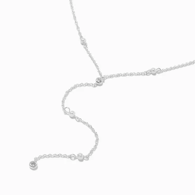 Silver-tone Cubic Zirconia Dainty Confetti Y-Neck Necklace