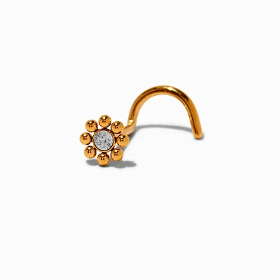 20G Gold-tone Titanium Cubic Zirconia Beaded Flower Nose Stud