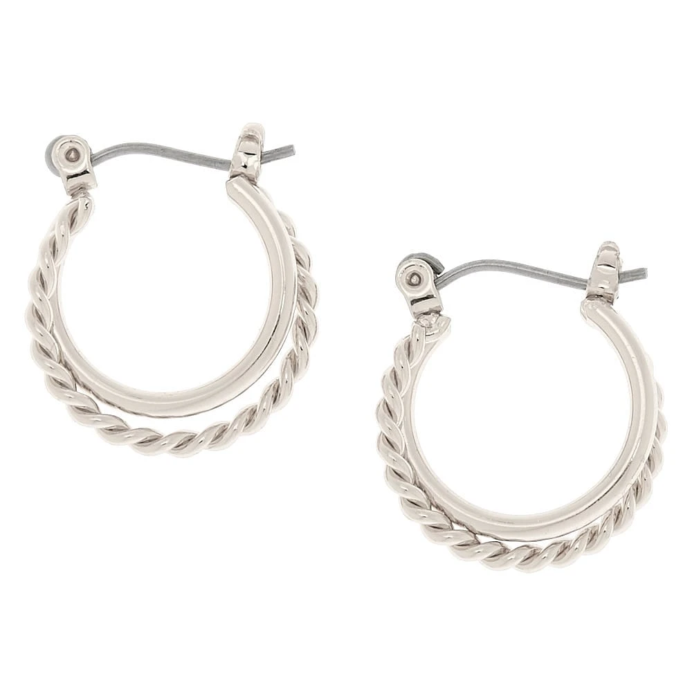 Silver-tone 15mm Braided Double Hoop Earrings