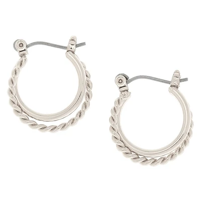 Silver-tone 15mm Braided Double Hoop Earrings