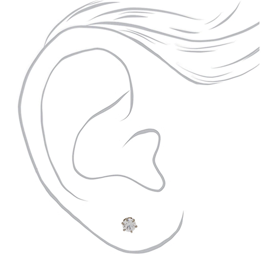 C LUXE by Claire's Silver-tone Titanium Cubic Zirconia 3mm Round Stud Earrings