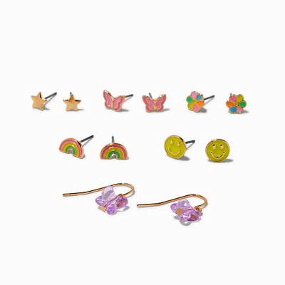 Happy Face Rainbow Earrings Set - 6 Pack