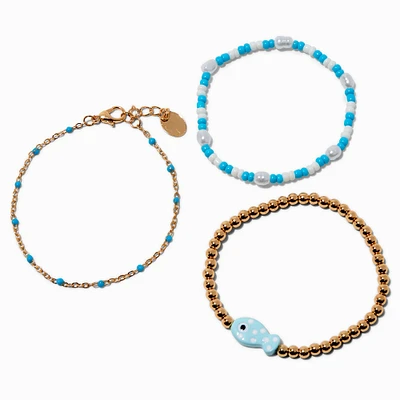 Blue Fish Beaded & Adjustable Bracelet Set - 3 Pack