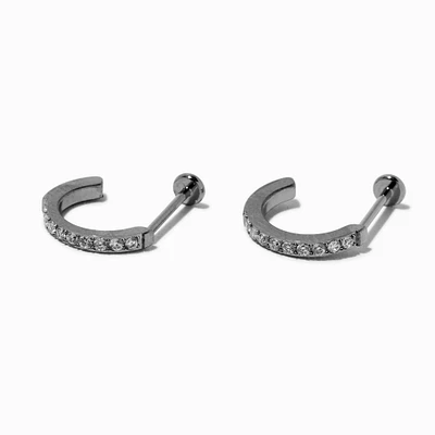 C LUXE by Claire's Silver-tone Titanium Crystal Flatback Hoop Earrings