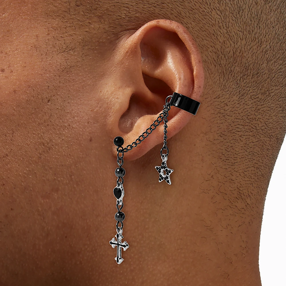 Black Cross Dangling Connector Earrings