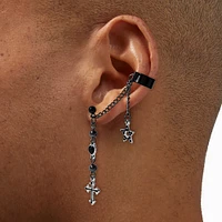 Black Cross Dangling Connector Earrings