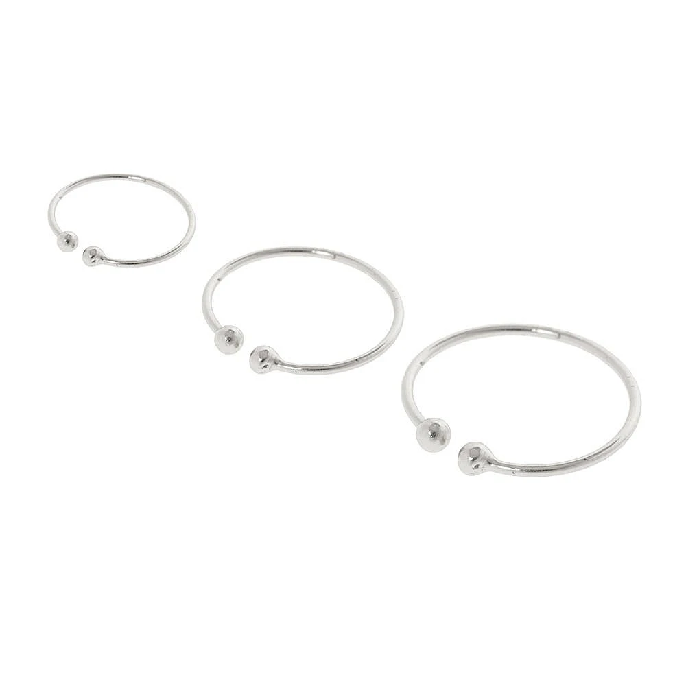 Sterling Silver Graduated Faux Nose Hoop Rings - 3 Pack