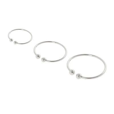 Sterling Silver Graduated Faux Nose Hoop Rings - 3 Pack