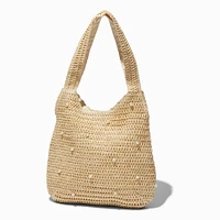 Tan Pearl Woven Slouchy Shoulder Bag