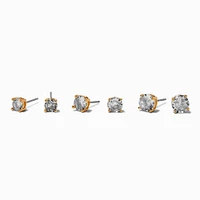 Gold-tone Cubic Zirconia 5mm, 6mm, & 7mm Round Stud Earrings - 3 Pack