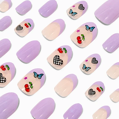 Purple French Tip Icons Stiletto Press On Vegan Faux Nail Set - 24 Pack