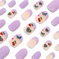 Purple French Tip Icons Stiletto Press On Vegan Faux Nail Set - 24 Pack