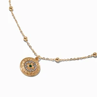 Gold-tone Pavé Round Evil Eye Pendant Necklace