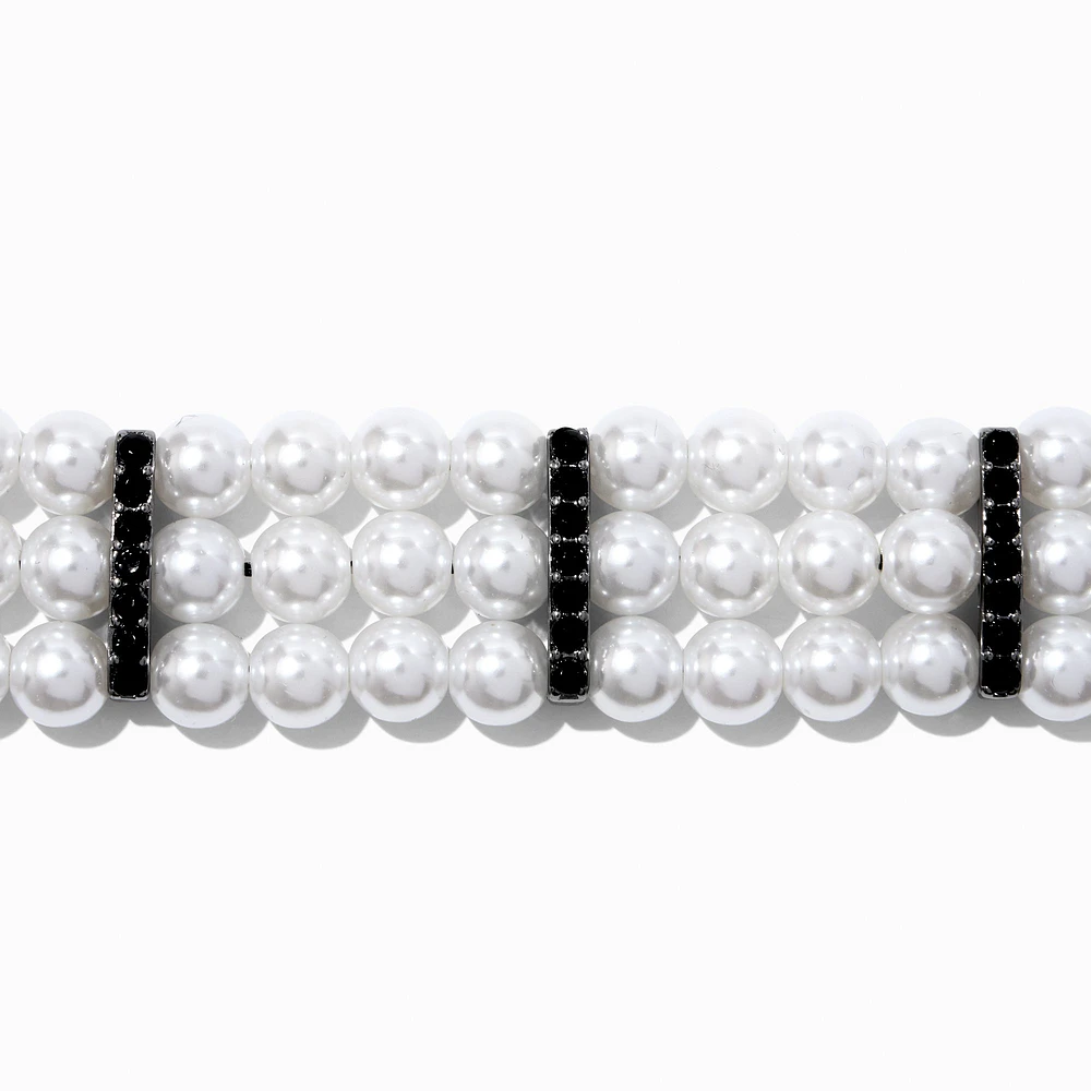 Hematite & Pearl Multi-Strand Choker Necklace