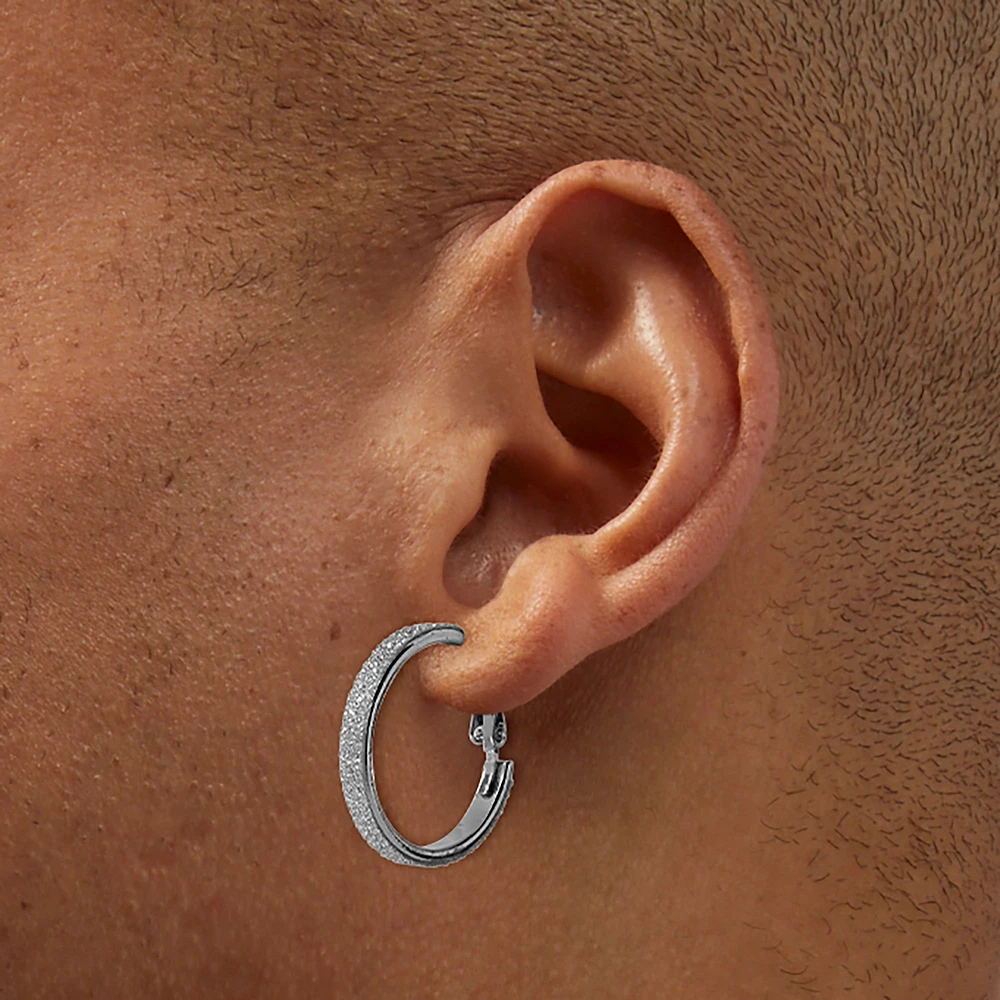 Silver Glitter 20mm Hoop Earrings