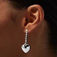 Silver-tone Puffy Heart 1.5" Drop Earrings 