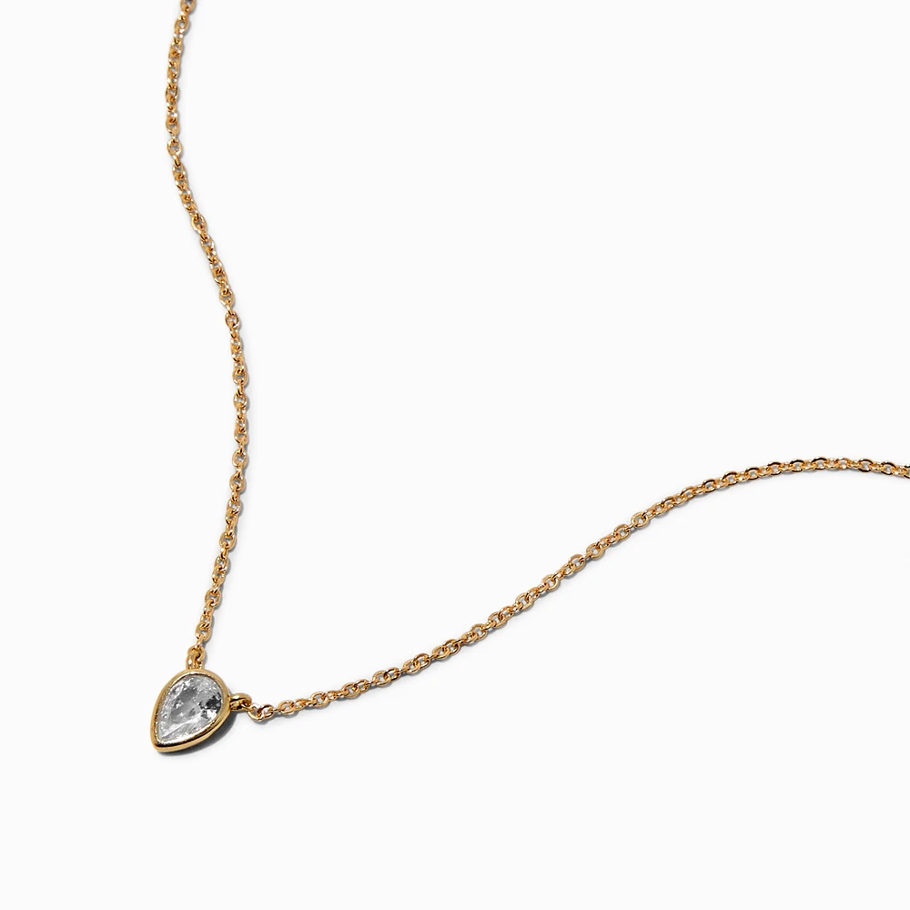 Gold-tone Cubic Zirconia Teardrop Pendant Necklace