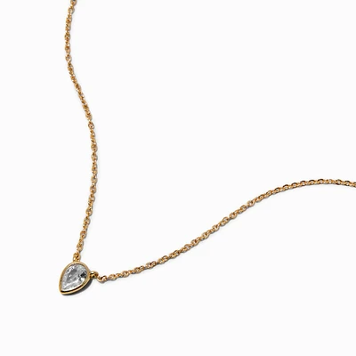 Gold-tone Cubic Zirconia Teardrop Pendant Necklace